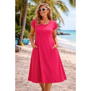 Coldwater Creek‎ Pink A Line Dress Petite XL Knee Length Summer Coastal Pockets